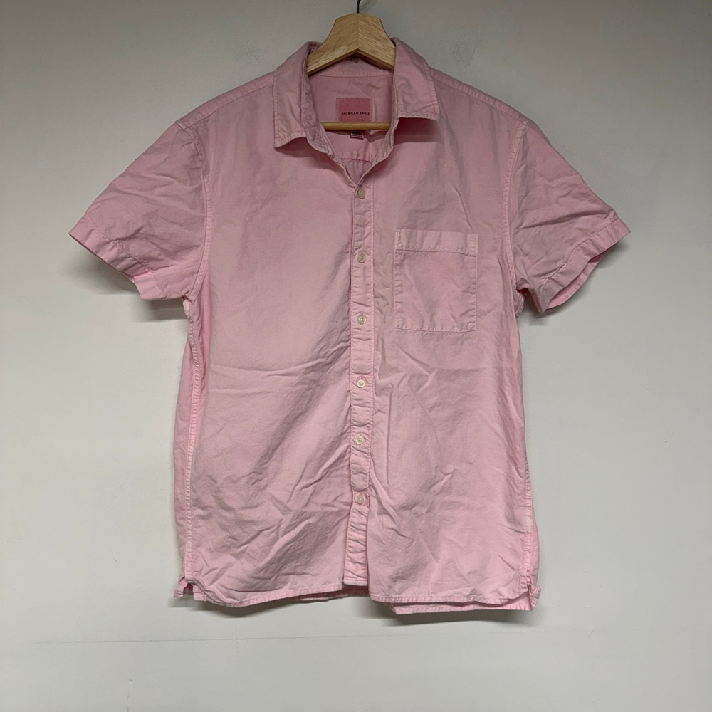 American Eagle Mens Pink Short Sleeve Button Down Size M 100% Cotton Shirt